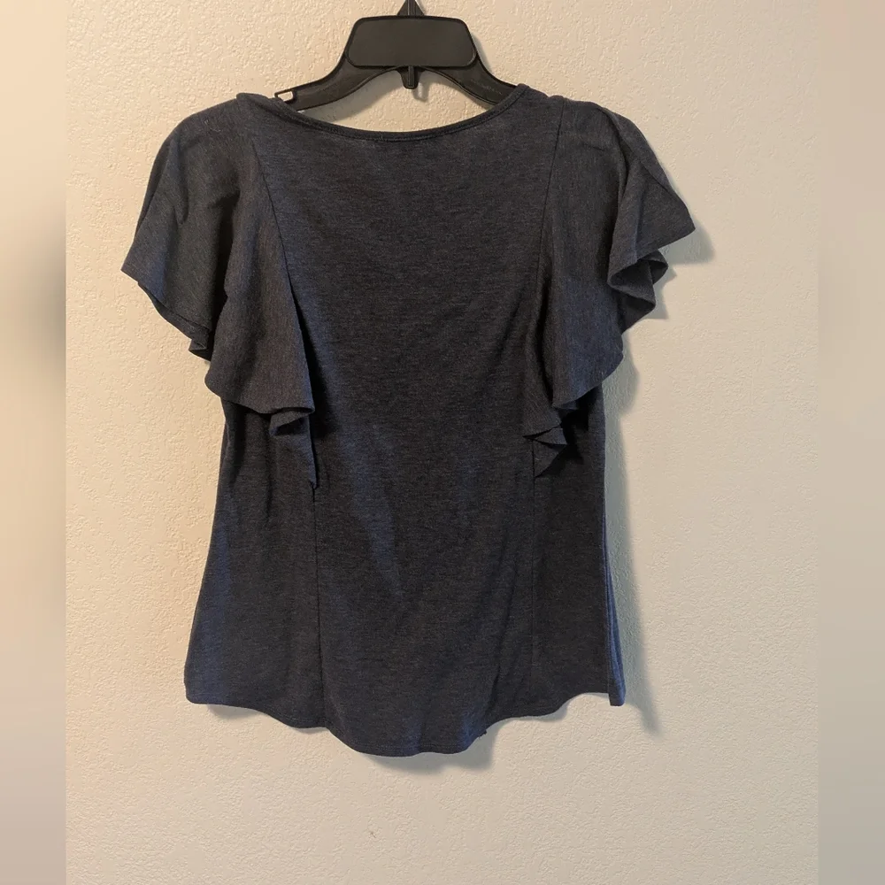 Women's Ruffle Sleeve Tie-Front Top - Navy - Picture 2 of 3